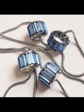 Lane Bryant Silver-Tone Necklace with Blue Crystal Barrel Beads